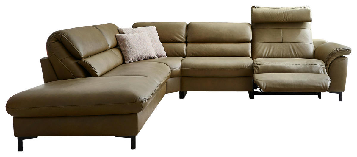 ECKSOFA inkl. Funktionen Valdera Schlammfarben Echtleder  - Schlammfarben/Schwarz, Design, Leder/Metall (246/280cm) - Hukla