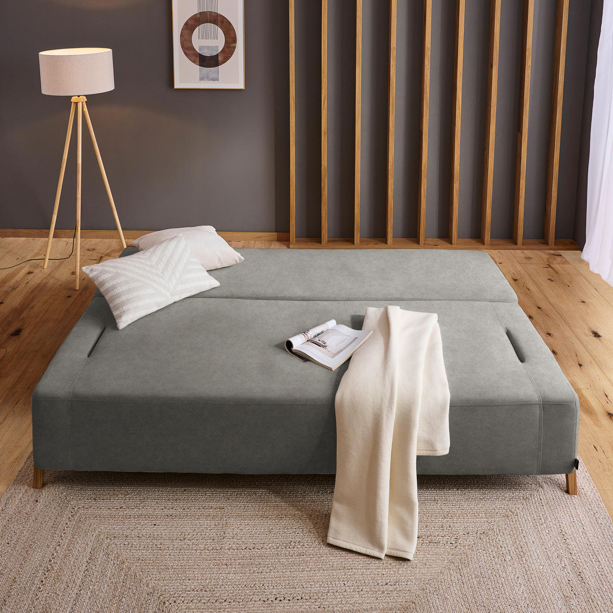 SCHLAFSOFA in Holz, Textil Graubraun  - Graubraun/Naturfarben, Design, Holz/Textil (211/88/102cm) - Niels Andersson