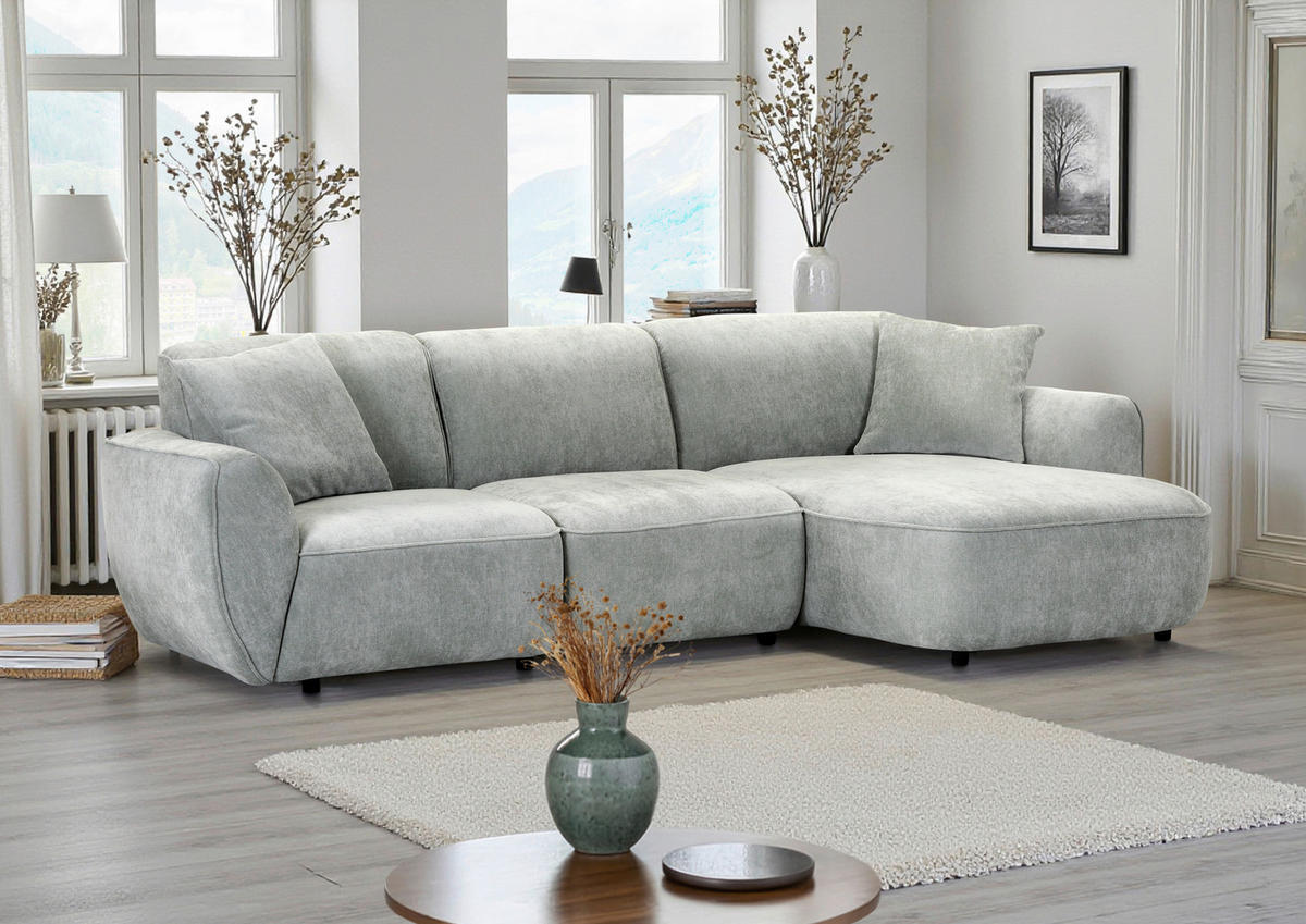 ECKSOFA Salbeigrün Flachgewebe Zierkissen, Rücken echt  - Salbeigrün/Schwarz, KONVENTIONELL, Kunststoff/Textil (285/155cm) - Milino