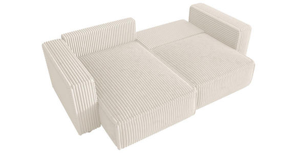 ECKSOFA Creme Cord Zierkissen, Rückenkissen, Schlaffunktion, Rücken echt  - Creme/Schwarz, MODERN, Kunststoff/Textil (153/250cm) - Xora
