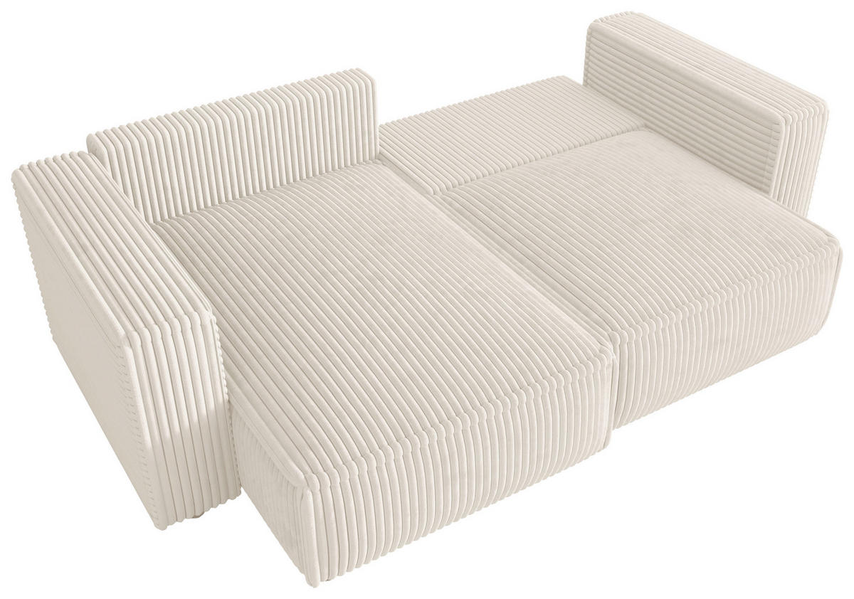 ECKSOFA Creme Cord Zierkissen, Rückenkissen, Schlaffunktion, Rücken echt  - Creme/Schwarz, MODERN, Kunststoff/Textil (153/250cm) - Xora