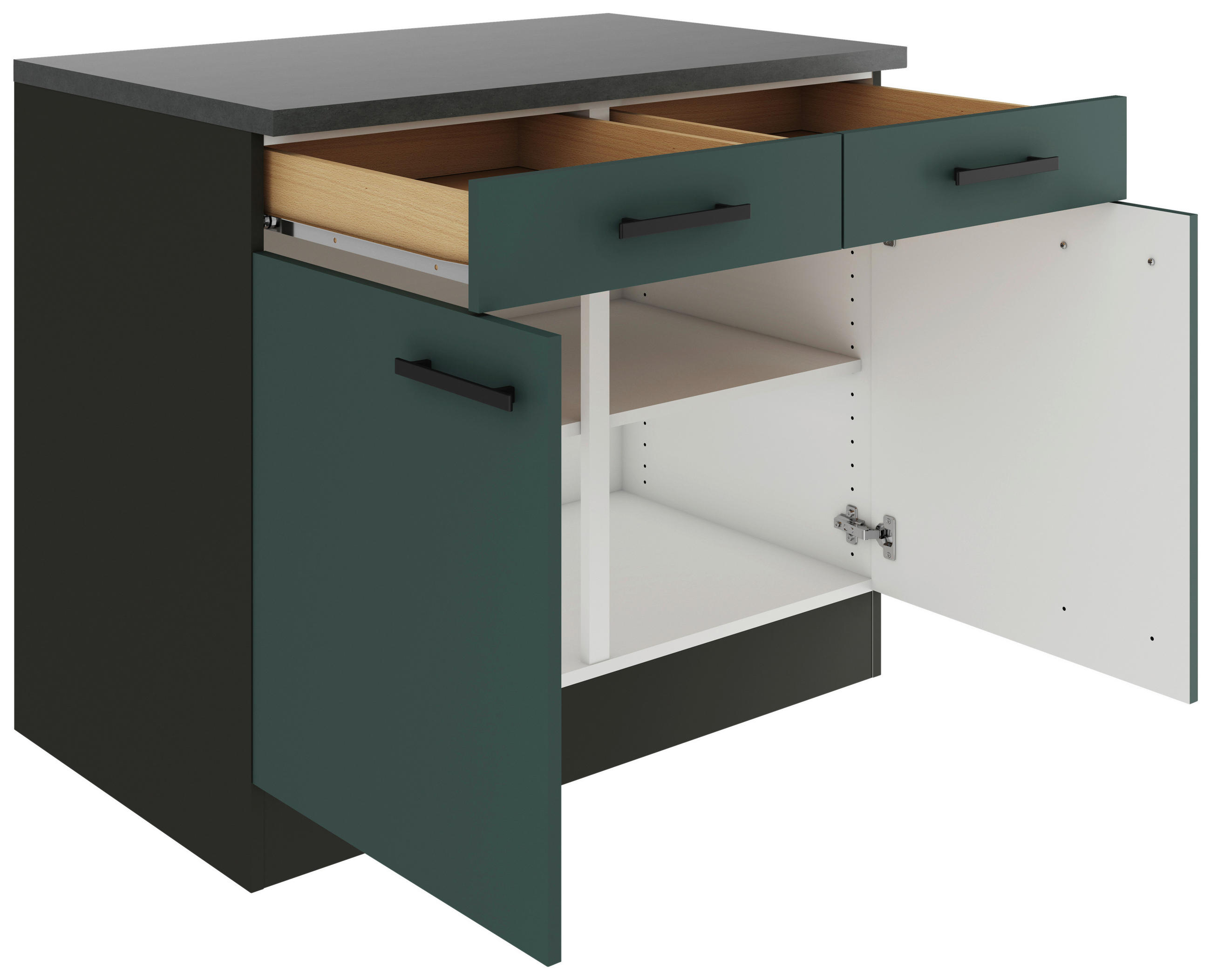 KÜCHENUNTERSCHRANK 100/84,8/60 cm  in Anthrazit, Dunkelgrün  - Dunkelgrün/Anthrazit, Basics, Holzwerkstoff/Metall (100/84,8/60cm) - Optifit