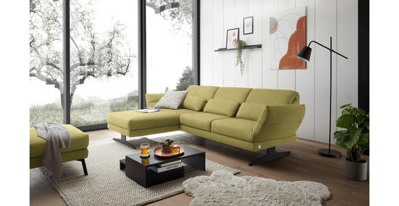 ECKSOFA Hellgrün Flachgewebe  - Schwarz/Hellgrün, Design, Textil/Metall (176-217/279-327cm) - Dieter Knoll