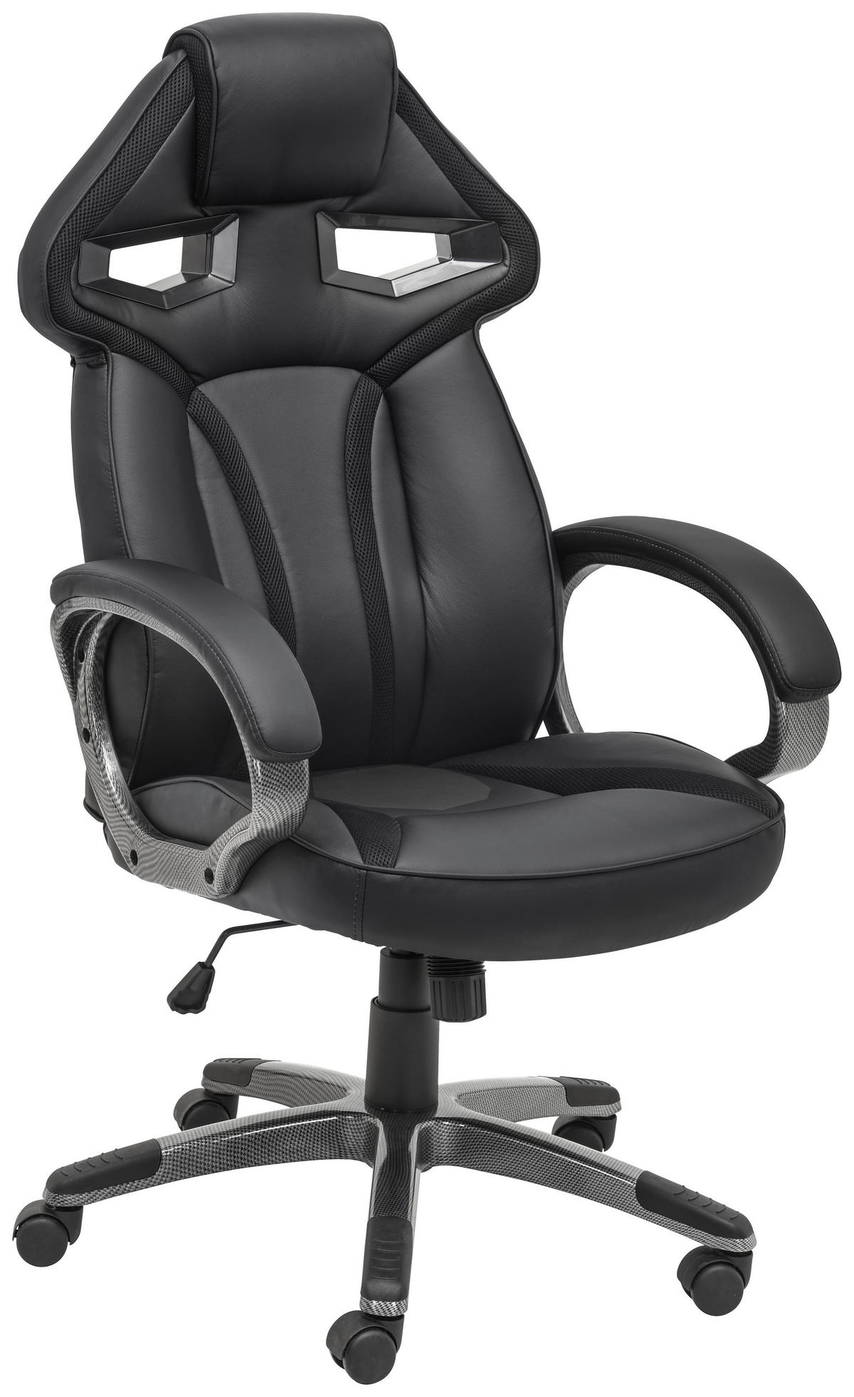 GAMINGSTUHL  in Lederlook, Netzbespannung Grau, Schwarz  - Schwarz/Grau, Design, Kunststoff/Textil (65/117-127/72cm) - Xora