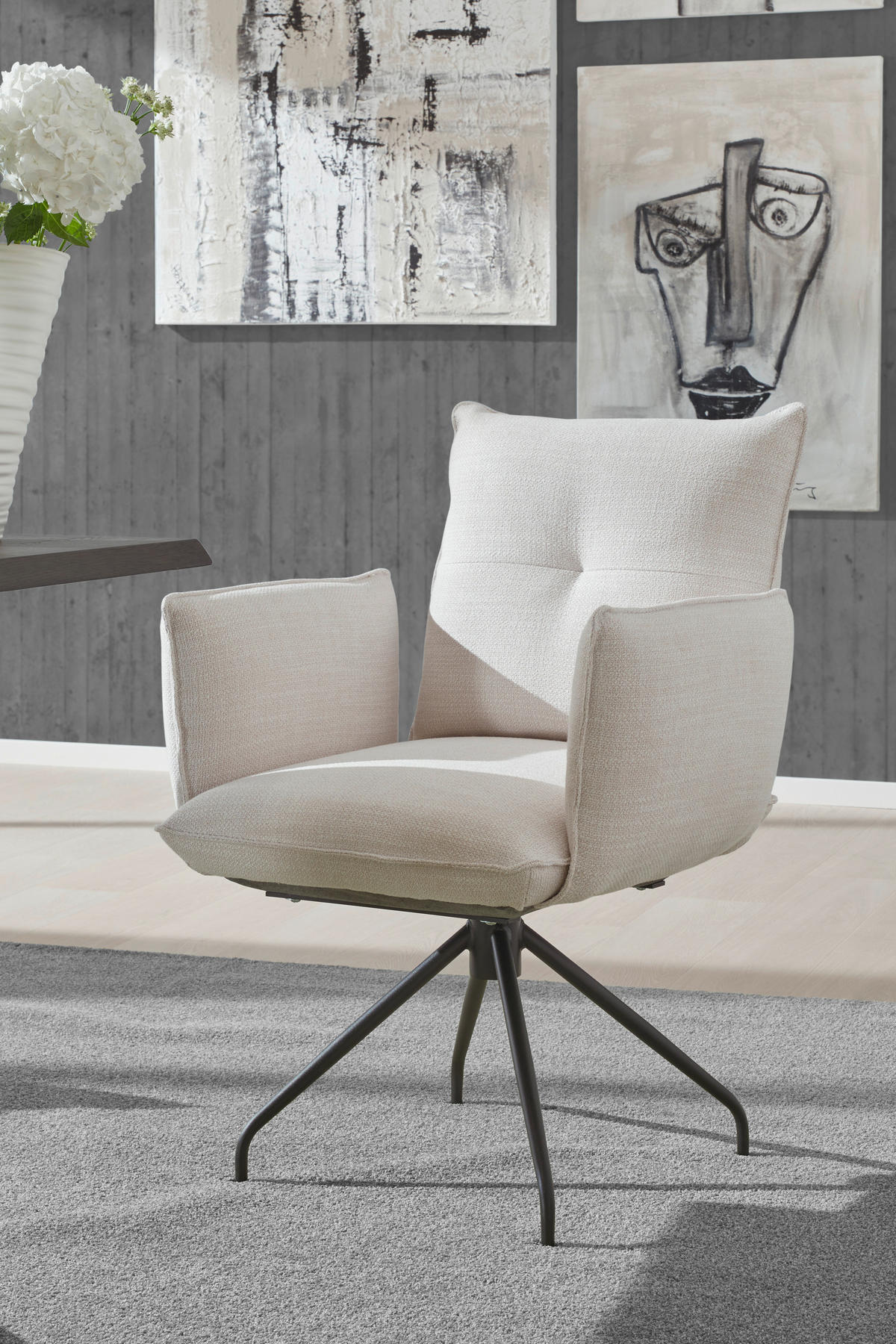 ARMLEHNSTUHL  in Stahl Struktur  - Beige/Schwarz, Design, Textil/Metall (68/90/70cm) - Dieter Knoll