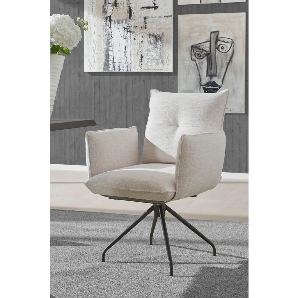 Thumbnail - Dieter Knoll Armlehnstuhl, Schwarz, Beige, Metall, Textil, Sperrholz, Hartholz, Sternfuß, 68x90x70 cm, Goldenes M, Stoff...