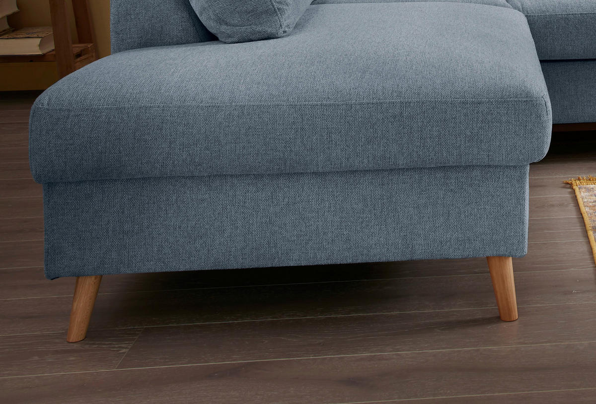 ECKSOFA in Struktur Blau  - Blau/Naturfarben, Konventionell, Holz/Textil (200/230cm) - P & B