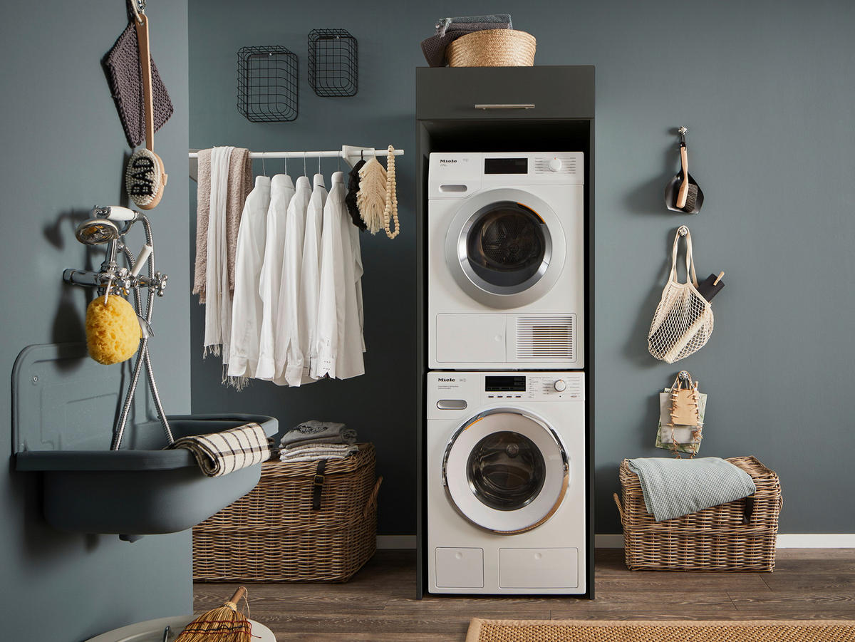 WASCHMASCHINENSCHRANK 67,5/200/67,5 cm  in Anthrazit  - Anthrazit/Silberfarben, Design, Holzwerkstoff/Metall (67,5/200/67,5cm)