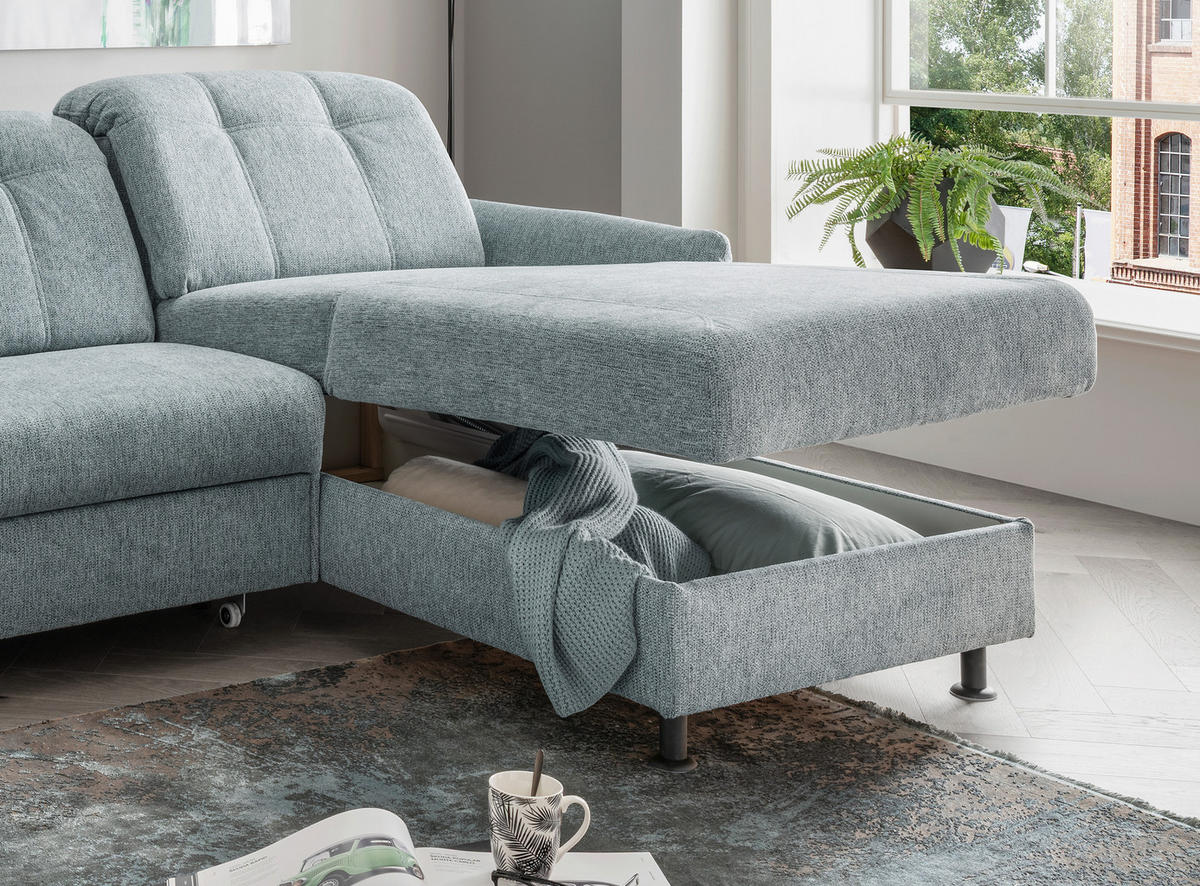 ECKSOFA in Chenille Mintgrün  - Schwarz/Mintgrün, Modern, Textil/Metall (267/184cm) - Livetastic