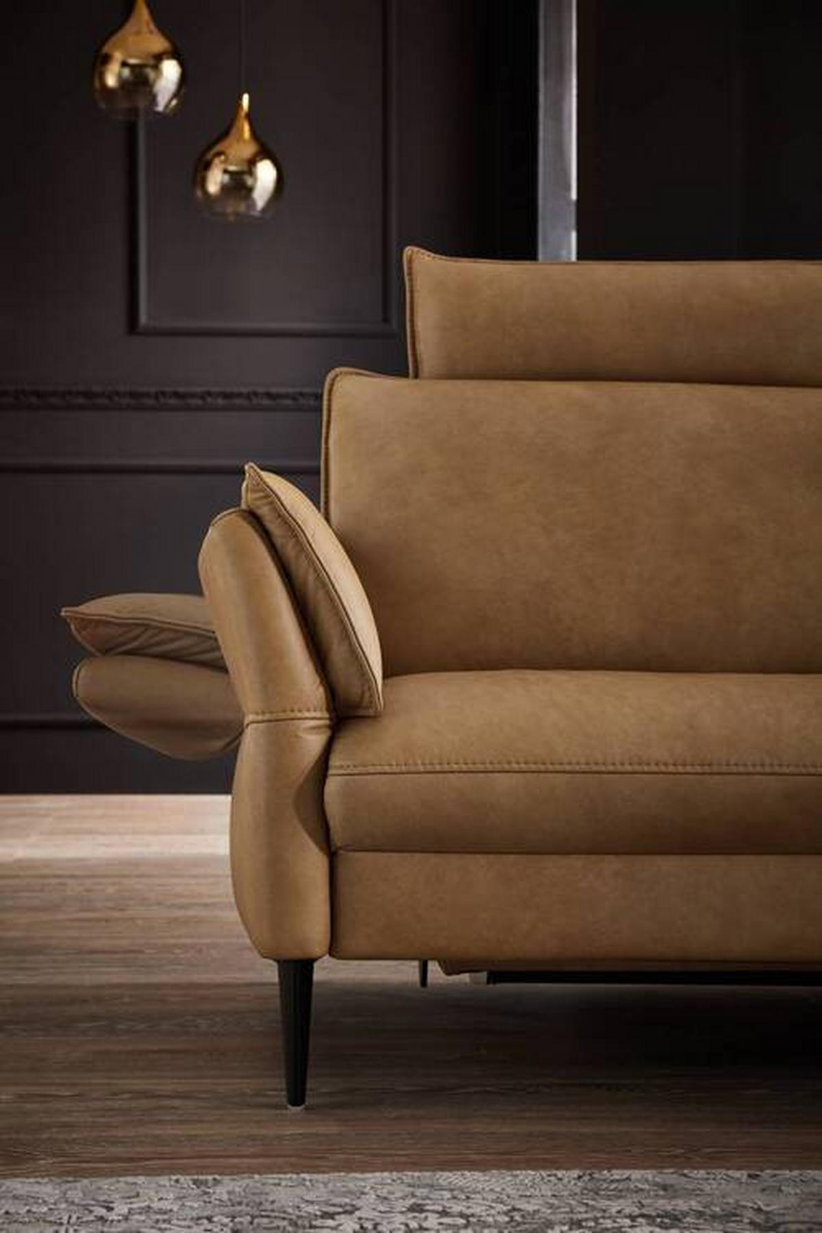 ECKSOFA in Echtleder Braun  - Schwarz/Braun, Design, Leder/Metall (334/172cm) - Valdera