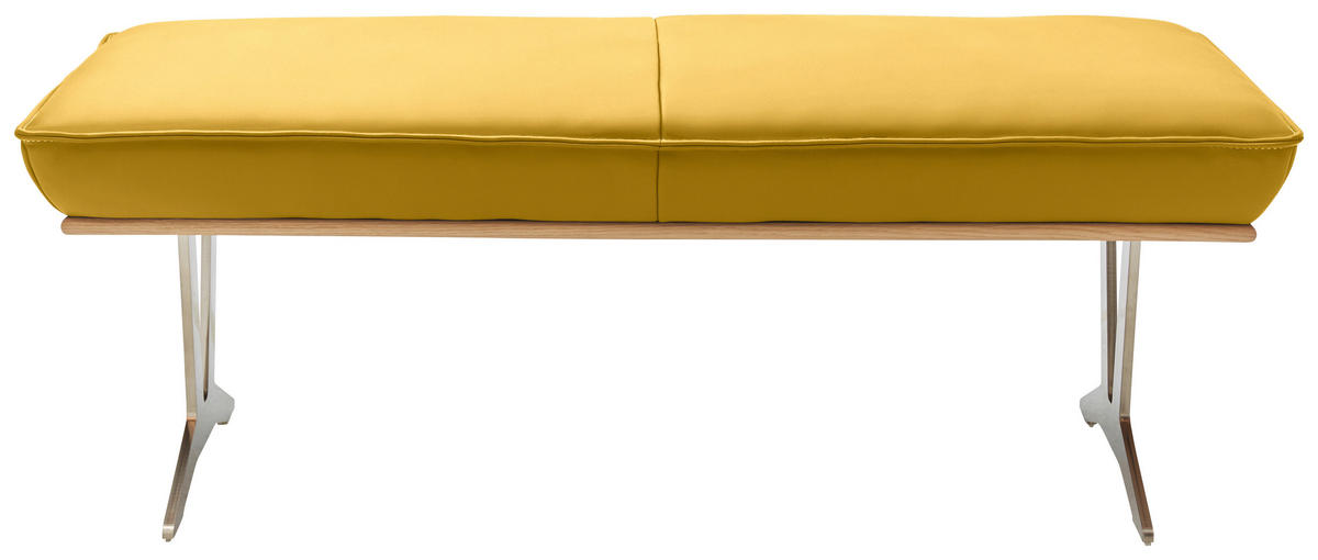 HOCKERBANK 130/49/54 cm  in Gelb  - Edelstahlfarben/Gelb, Design, Leder/Holz (130/49/54cm) - Ambiente