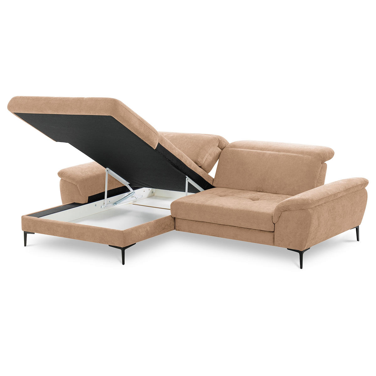 ECKSOFA 195/268 cm PRADO in Webstoff Rotbraun Bettkasten, Kopfteilverstellung, Sitztiefenverstellung  195/268 cm  - Rotbraun/Schwarz, Design, Textil/Metall (195/268cm) - Livetastic