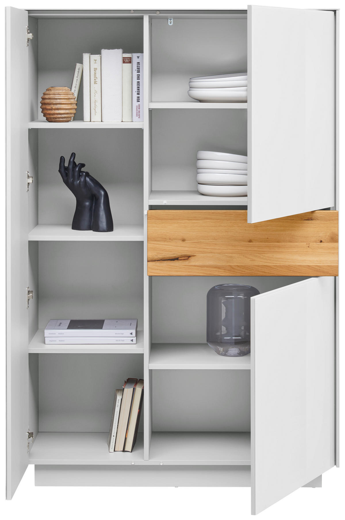 FÉLMAGAS SZEKRÉNY 101/150/42 cm  - tölgyfa színű/fehér, Design, faalapú anyag/Üveg (101/150/42cm) - Novel