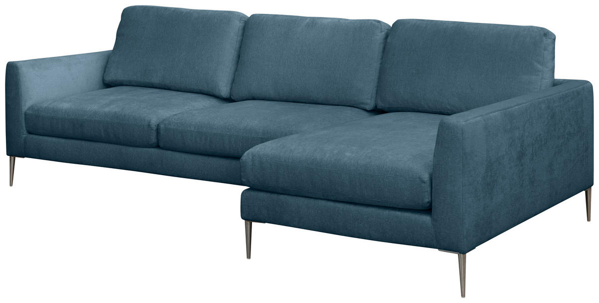 ECKSOFA Blau Chenille  - Blau/Silberfarben, KONVENTIONELL, Textil/Metall (284/143cm) - Carryhome
