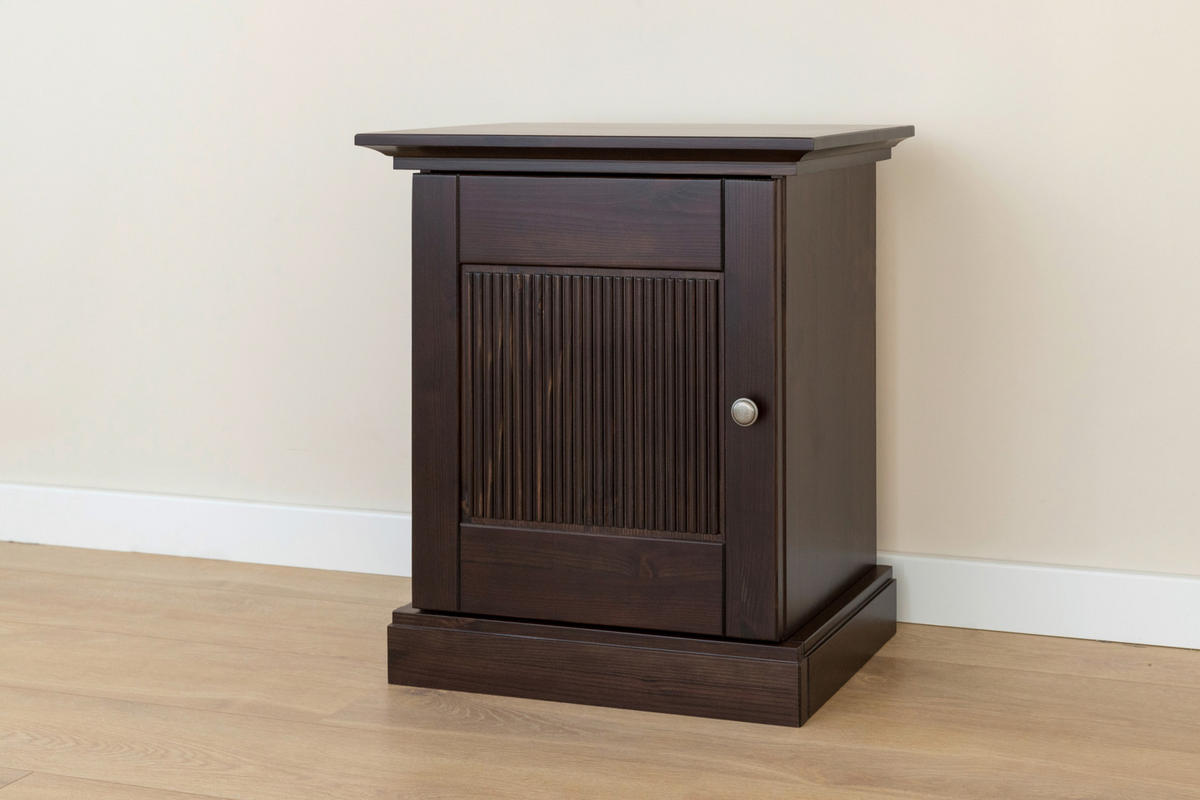 NACHTSCHRANK 54/61/36 cm Kiefer massiv  - Dunkelbraun/Silberfarben, KONVENTIONELL, Holz/Metall (54/61/36cm) - Linea Natura