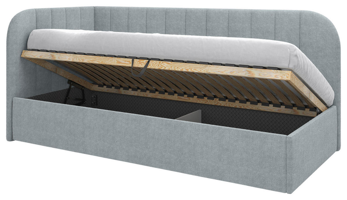 POLSTERBETT 90/200 cm,  in gepolstertes Kopfteil, Lattenrost, Bettkasten,  - Schwarz/Minttürkis, MODERN, Holz/Holzwerkstoff (90/200cm) - MID.YOU