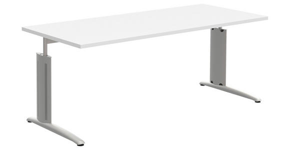 SCHREIBTISCH 180/80/70-82 cm  in Alufarben, Weiß  - Alufarben/Weiß, KONVENTIONELL, Holzwerkstoff/Metall (180/80/70-82cm) - Moderano