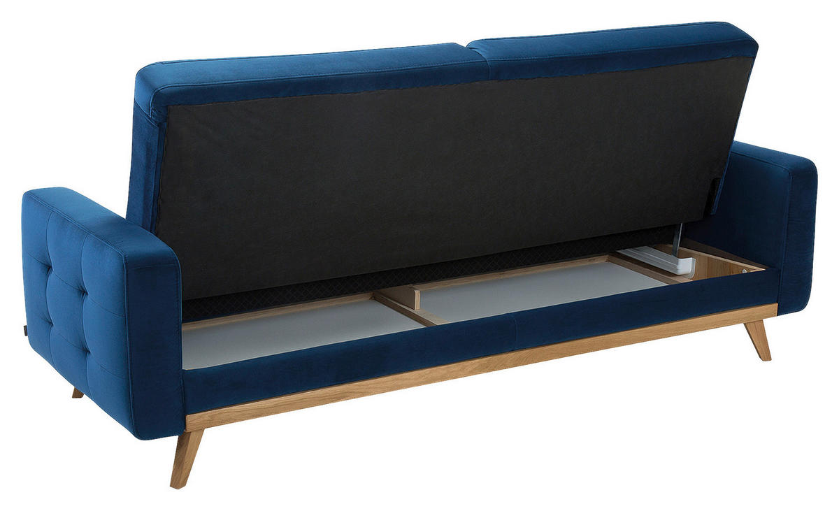SCHLAFSOFA in Velours Dunkelblau  - Eichefarben/Dunkelblau, Design, Holz/Textil (224/87/89cm) - Stylife