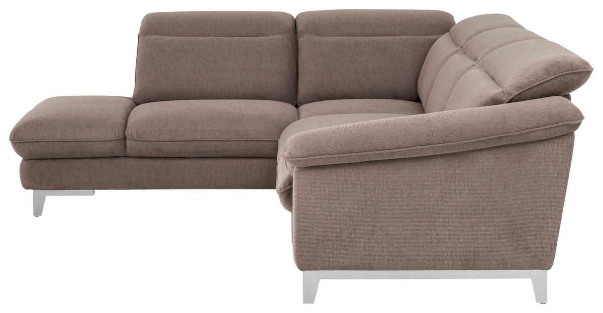ECKSOFA in Chenille Taupe  - Taupe/Chromfarben, Design, Textil/Metall (232/293cm) - Livetastic