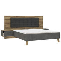 Set Pat Cu Noptiere, antracit, culoare lemn stejar, gri închis - gri închis/culoare lemn stejar, Lifestyle, plastic/metal (180/200cm) - Ti'me