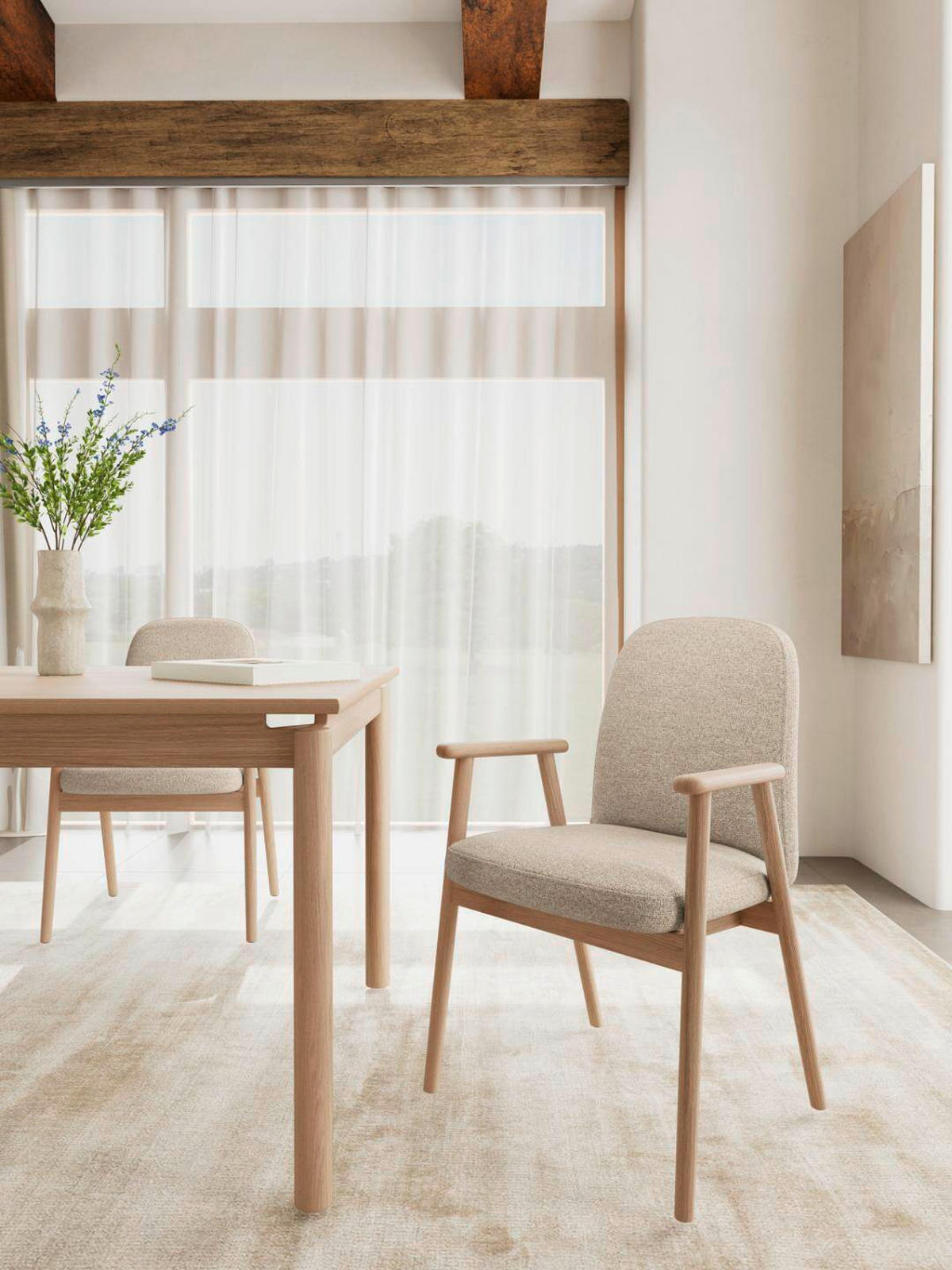 ARMLEHNSTUHL in Holz, Textil Beige  - Beige, KONVENTIONELL, Holz/Textil (55/88/60cm) - MID.YOU