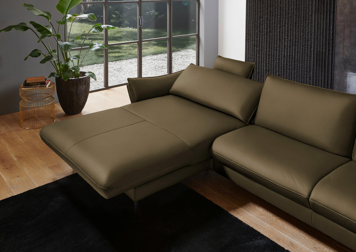 ECKSOFA in Echtleder Olivgrün  - Schwarz/Olivgrün, Design, Leder/Metall (172/334cm) - Valdera