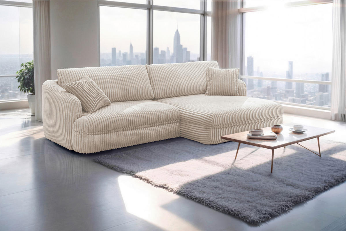 ECKSOFA LUSH Creme Cord  - Creme/Schwarz, Design, Kunststoff/Textil (284/161cm) - Livetastic