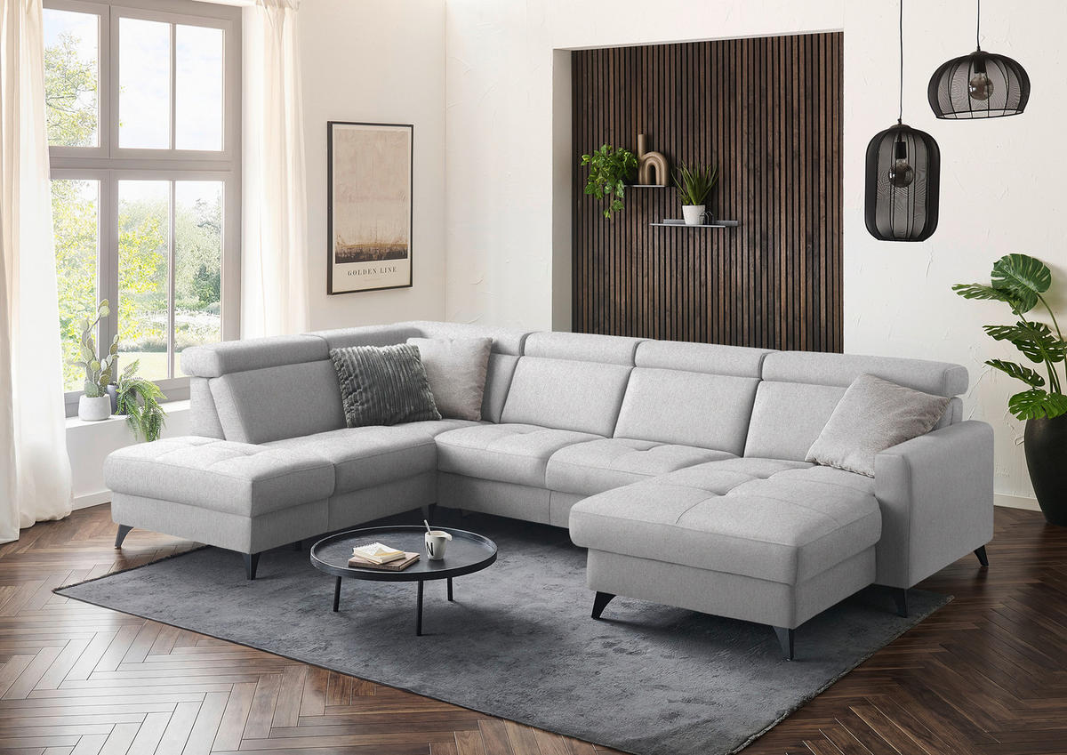 WOHNLANDSCHAFT Flachgewebe Naturfarben  - Schwarz/Naturfarben, Konventionell, Textil/Metall (215/333/174cm) - Beldomo System