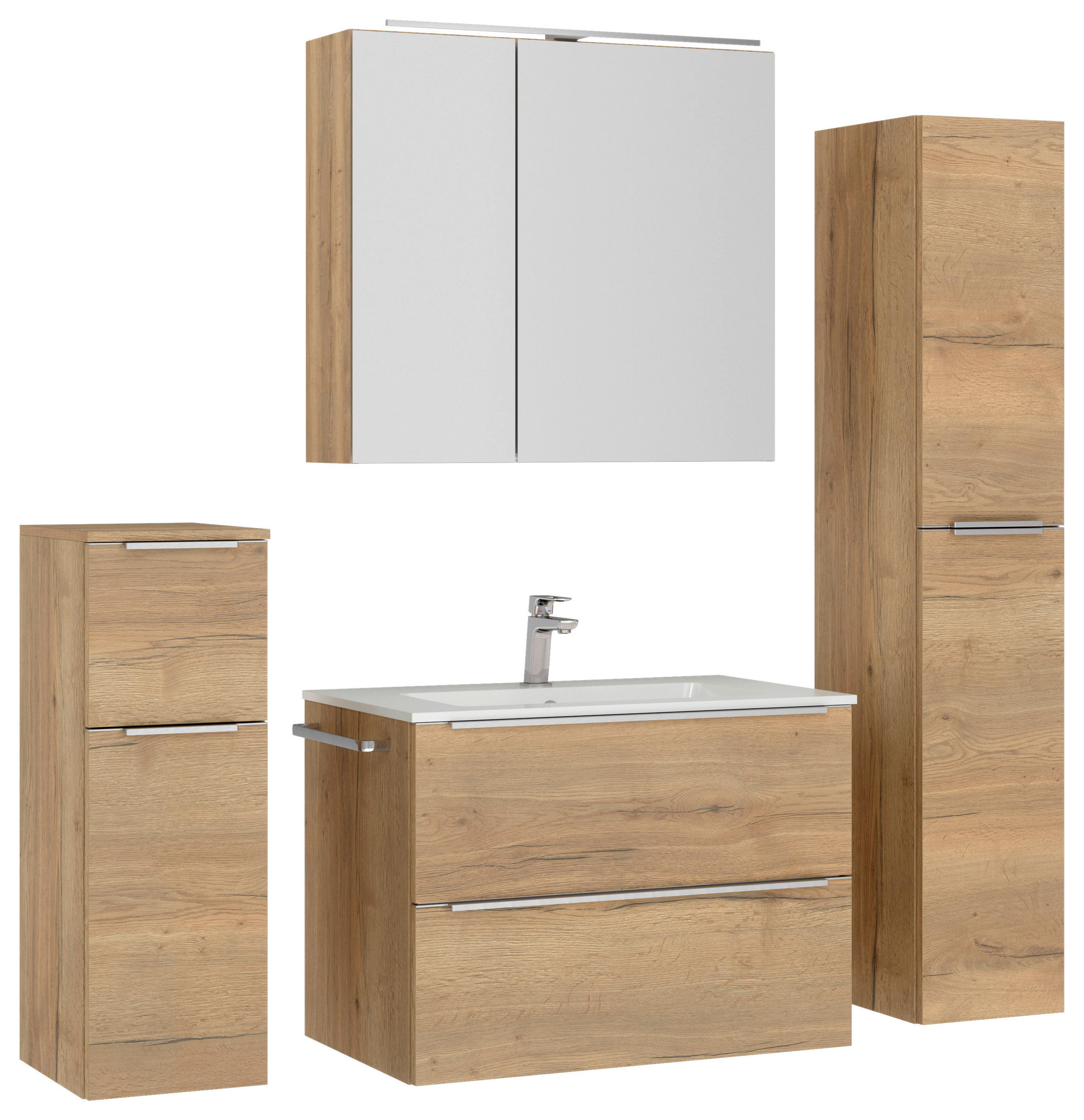 BADEZIMMER 5-teilig  in 141 cm  - Edelstahlfarben/Eichefarben, MODERN, Holzwerkstoff/Stein (141cm) - Nobilia