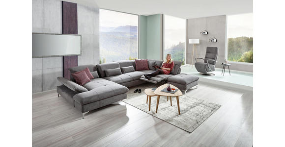 WOHNLANDSCHAFT Hellgrau - Chromfarben/Hellgrau, KONVENTIONELL, Textil (314/170cm) - Voleo