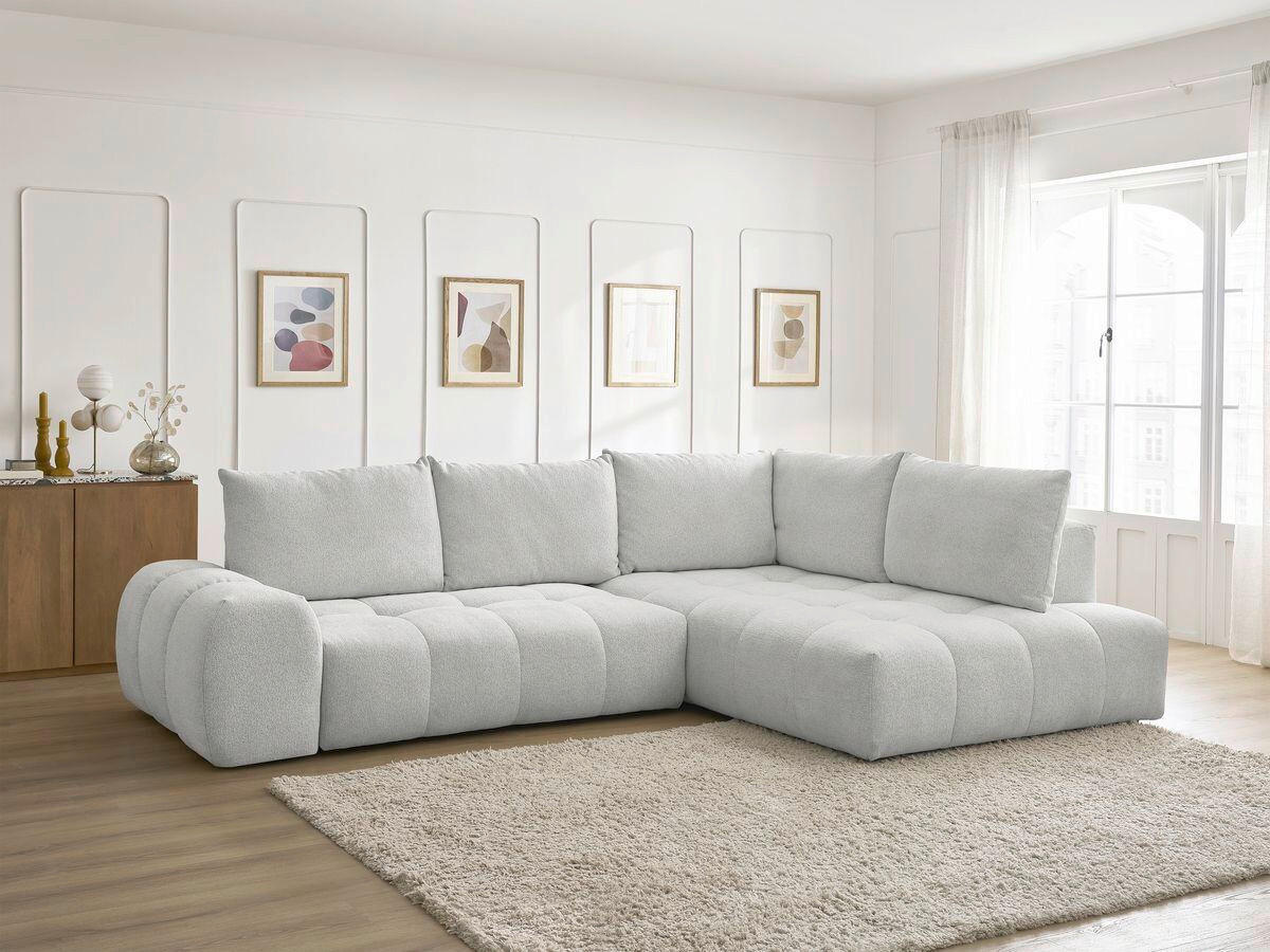 ECKSCHLAFSOFA EVEREST  mit Rücken echt, Armteil links, Armteil rechts Flachgewebe Hellgrau  - Hellgrau/Schwarz, MODERN, Kunststoff/Textil (320/212cm)