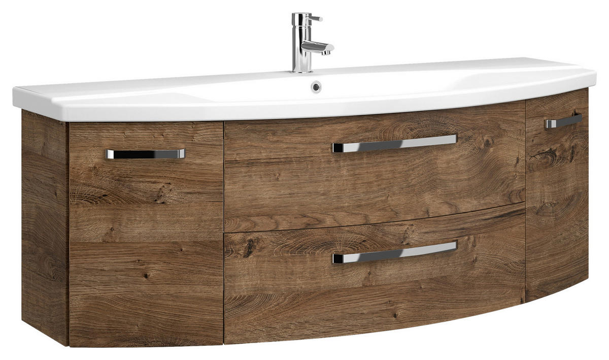 BADEZIMMER 3-teilig  in 144 cm  - Eiche dunkel/Chromfarben, MODERN, Glas/Keramik (144cm) - Sadena