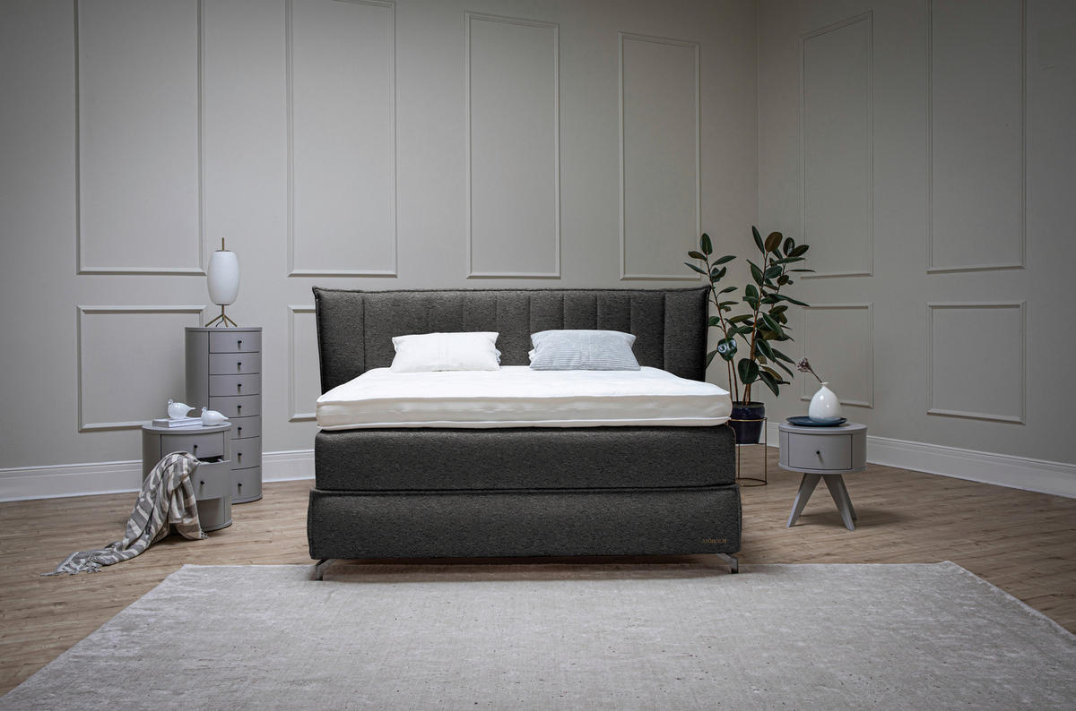 BOXSPRINGBETT 200/220 cm  in Taupe  - Taupe/Schwarz, KONVENTIONELL, Holz/Textil (200/220cm) - Sjöholm