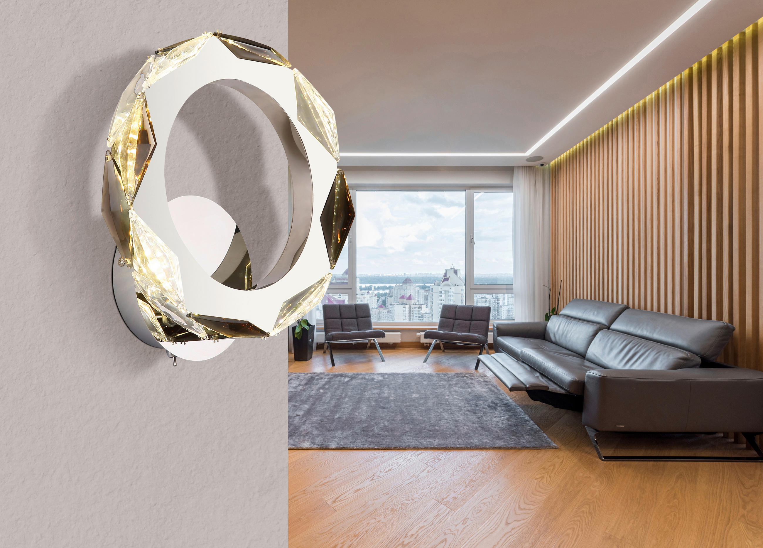 LED VÄGGLAMPA 24/25,5/10 cm   - klar/kromfärg, Design, metall/glas (24/25,5/10cm) - Globo