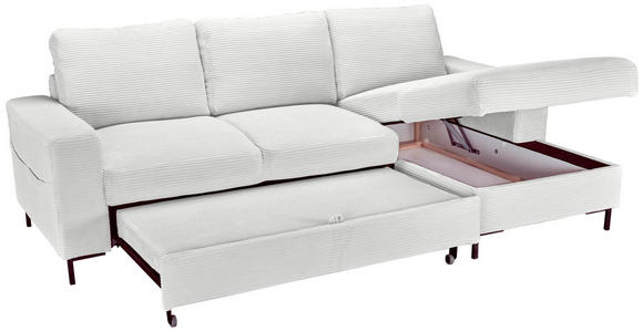 ECKSOFA Naturfarben Cord Rückenkissen, Bettkasten, Schlaffunktion, Rücken echt, Liegefläche im Originalstoff  - Schwarz/Naturfarben, KONVENTIONELL, Textil/Metall (240/150cm) - Carryhome