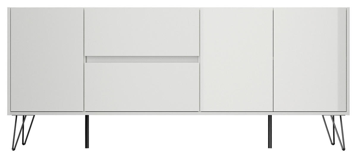 SIDEBOARD Posseik Industrial  in 177/75,8/42 cm  - Weiß Hochglanz/Schwarz, Design, Holzwerkstoff/Metall (177/75,8/42cm) - P & B