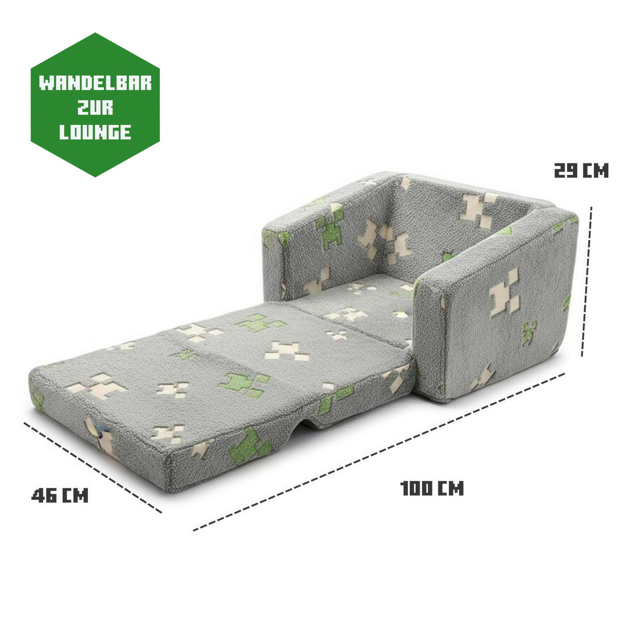 JUGEND- UND KINDERSOFA Minecraft in Grau  - Grau, Trend, Textil (105/58/41cm) - Minecraft