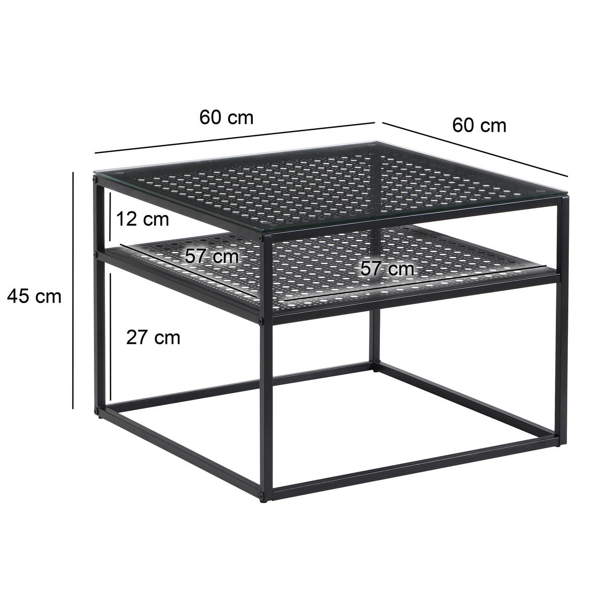 COUCHTISCH in Glas 60/60/45 cm  - Schwarz, Design, Glas/Metall (60/60/45cm) - MID.YOU