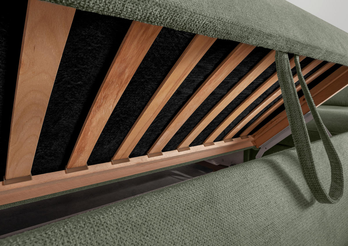 ECKSOFA RIGATTI Dunkelgrün Flachgewebe Kopfteilverstellung, Stauraum, Sitztiefenverstellung  - Chromfarben/Dunkelgrün, MODERN, Textil/Metall (308/254cm) - Livetastic