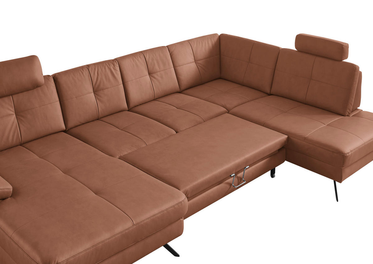 WOHNLANDSCHAFT in Lederlook, Mikrofaser Braun  - Schwarz/Braun, Design, Textil/Metall (345/220cm) - Beldomo System