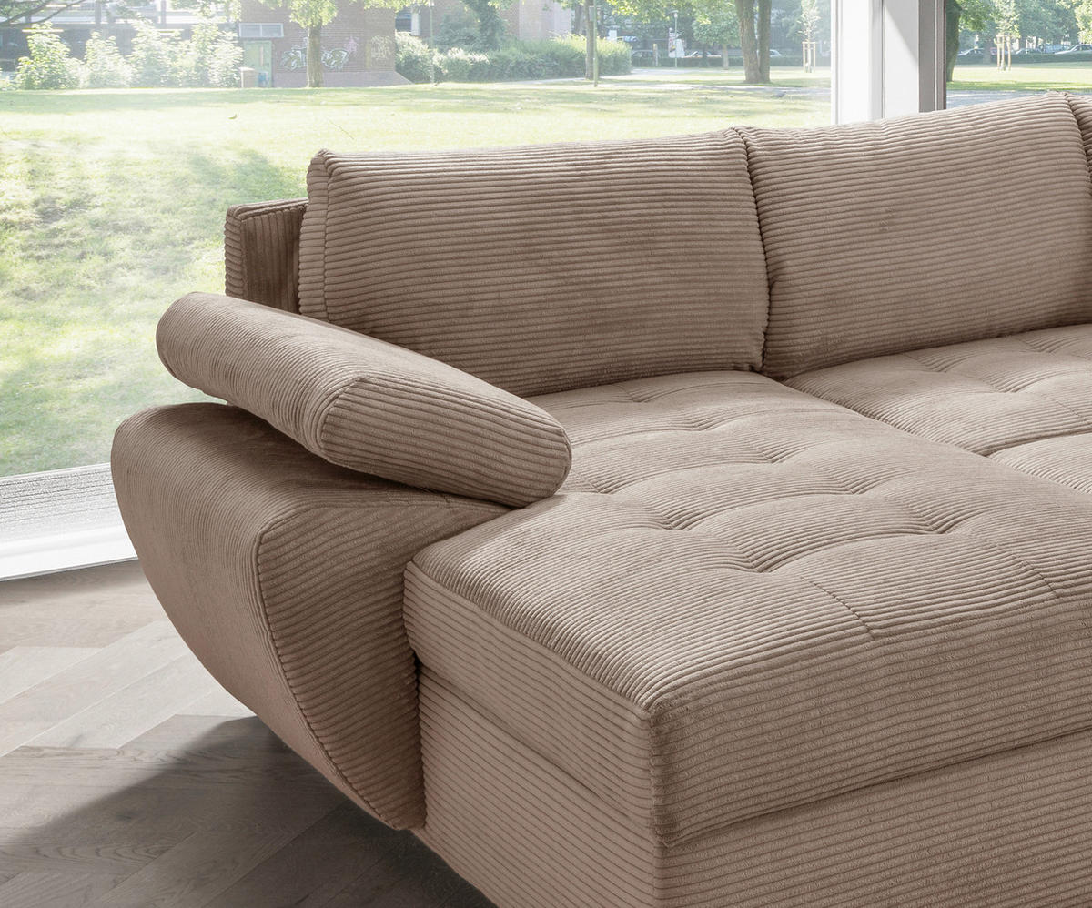 WOHNLANDSCHAFT in Cord Graubraun  - Chromfarben/Graubraun, Konventionell, Textil/Metall (157/305/219cm) - Livetastic