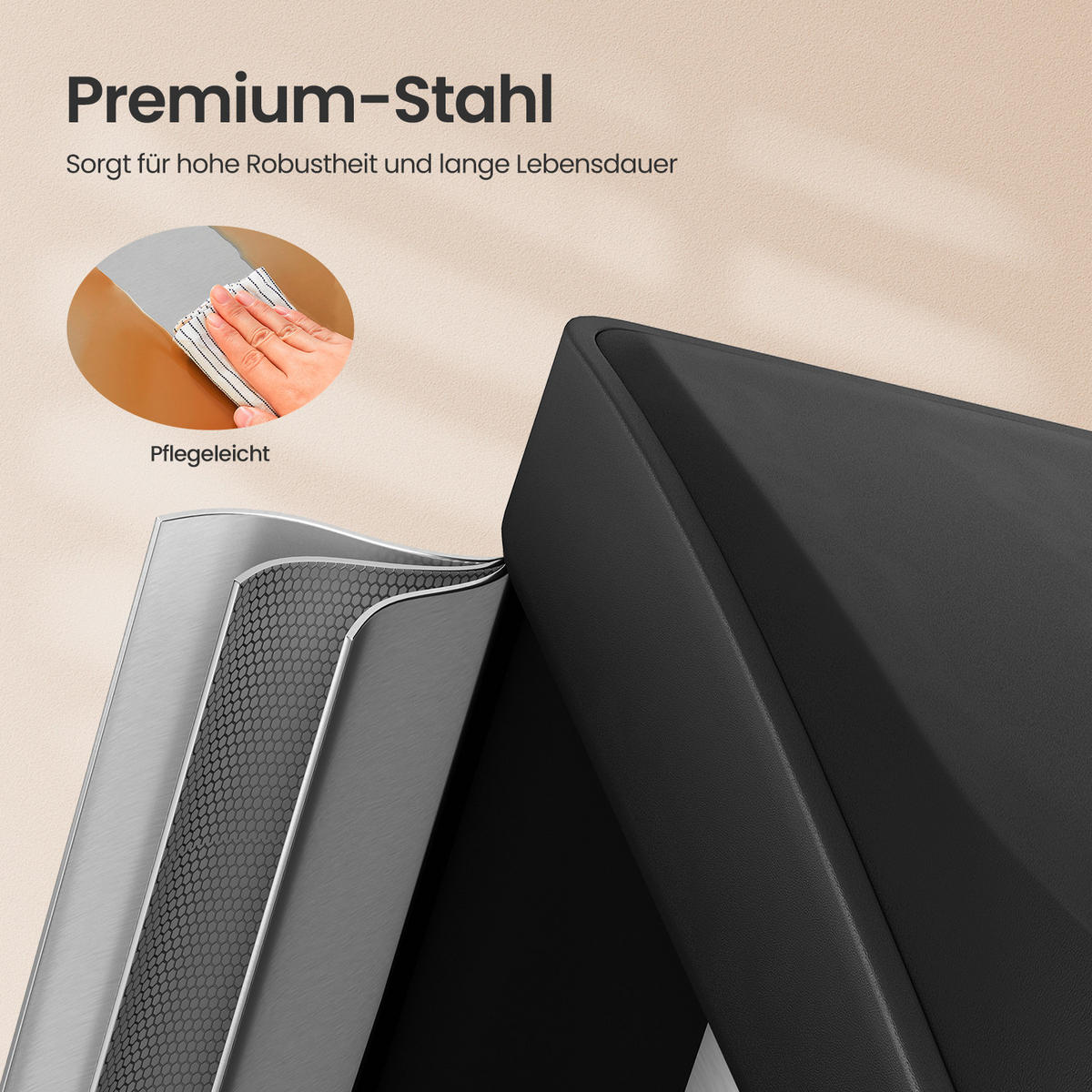 ABFALLSAMMLER 24 L  - Edelstahlfarben/Schwarz, Basics, Kunststoff/Metall (47/39,5/28,3cm)