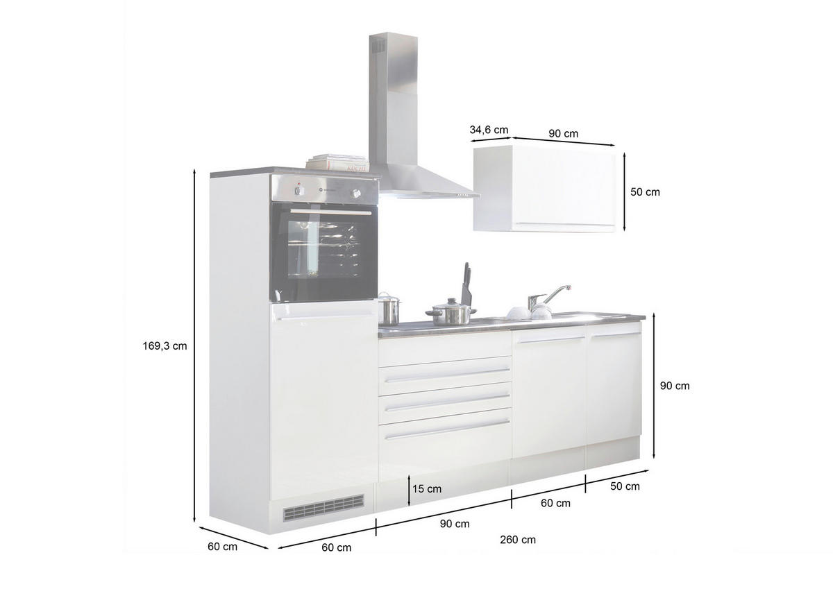 BUCĂTĂRIE FĂRĂ ELECTROCASNICE  - argintiu/alb, Konventionell, plastic/material pe bază de lemn (260cm) - Xora