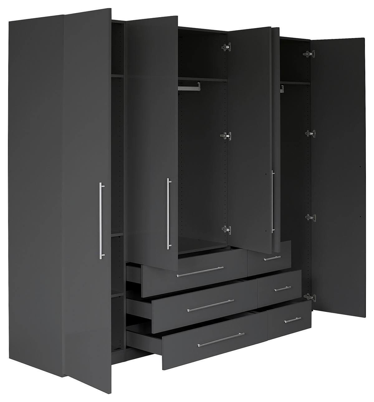 GARDEROB MED GÅNGJÄRN 244/218,6/59,4 cm 5-dörrar - aluminiumfärg/antracit högglans, Klassisk, metall/trämaterial (244/218,6/59,4cm) - Best Price