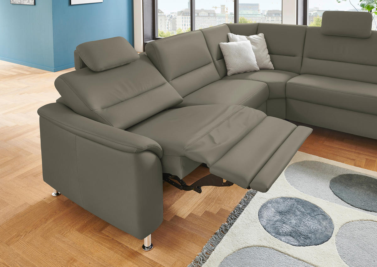 ECKSOFA in Echtleder Hellgrau  - Hellgrau/Alufarben, Konventionell, Leder/Metall (290/249cm) - Beldomo Premium