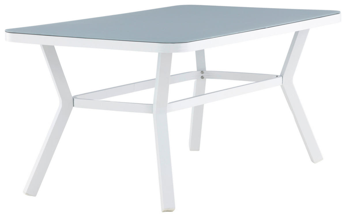 GARTENTISCH 160/90/74 cm Metall, Glas rechteckig  - Weiß/Grau, KONVENTIONELL, Glas/Metall (160/90/74cm) - Gardenson