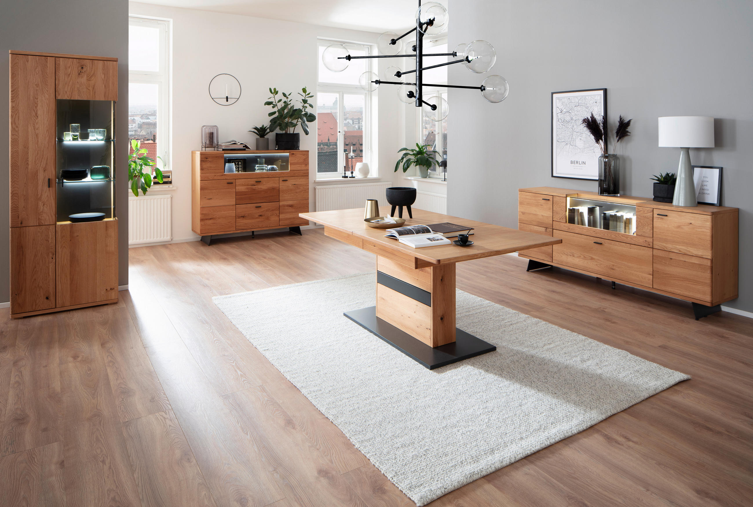 ESSTISCH in Holz, Holzwerkstoff, Metall 180-230/100/77 cm  - Wildeiche/Anthrazit, Natur, Holz/Holzwerkstoff (180-230/100/77cm) - Linea Natura