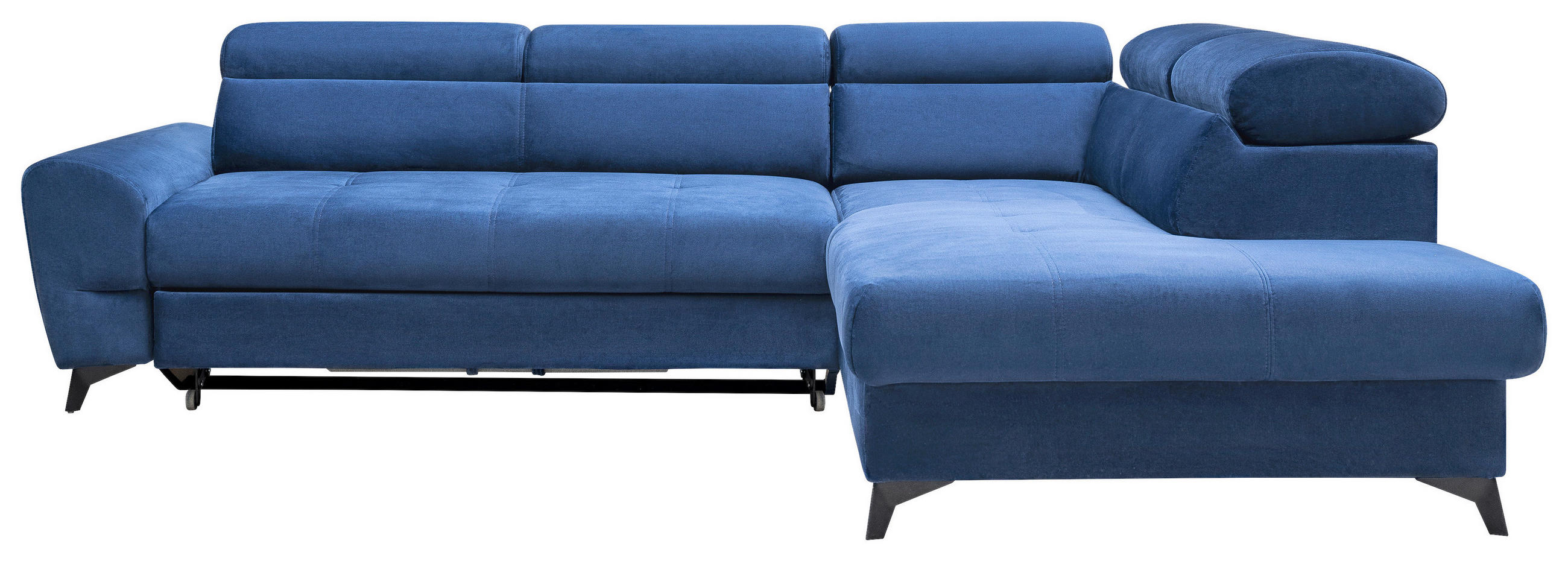 ECKSOFA Blau Velours  - Blau/Schwarz, MODERN, Textil/Metall (272/212cm) - MID.YOU