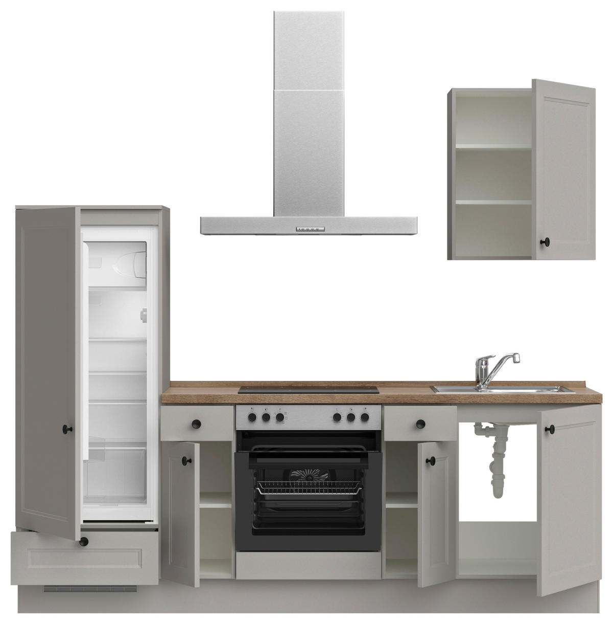 KÜCHENLEERBLOCK 240 cm   in Grau, Eiche dunkel  - Eiche dunkel/Eichefarben, MODERN, Holzwerkstoff/Metall (240cm) - Nobilia