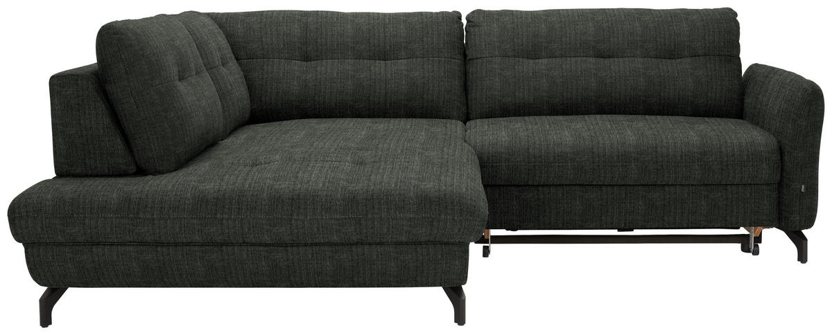 ECKSOFA in Flachgewebe, Leinenoptik Dunkelgrün  208/247 cm  - Dunkelgrün/Schwarz, Design, Textil/Metall (208/247cm) - Xora